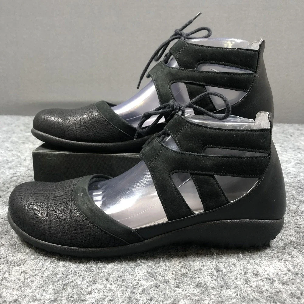Naot Mary Jane Shoes Womens Size 11 42 Black Leather Lace Up Comfort Flats
